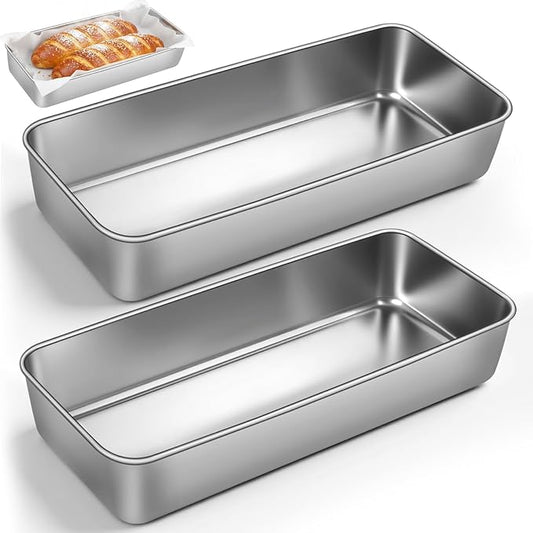 2 Packs 12×5 Inch Loaf Pans for Baking Bread, Stainless Steel Loaf Bread Pan with Parchment Paper Liners, Metal Bakeware for Bread, Meatloaf, Cake & Brownies, Easy Release, Oven & Dishwasher Safe