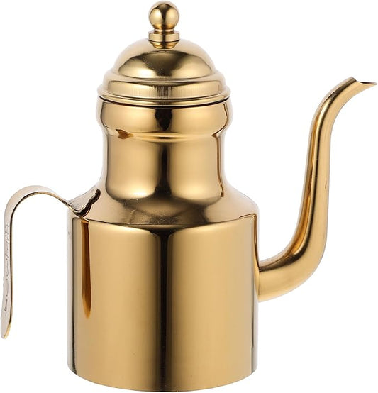 Stainless Steel Oil Bottle, 11oz Olive Oil Dispenser, Drip Free Spout, Oil Dispenser for Kitchen, Vinegar Pot, B-Golden