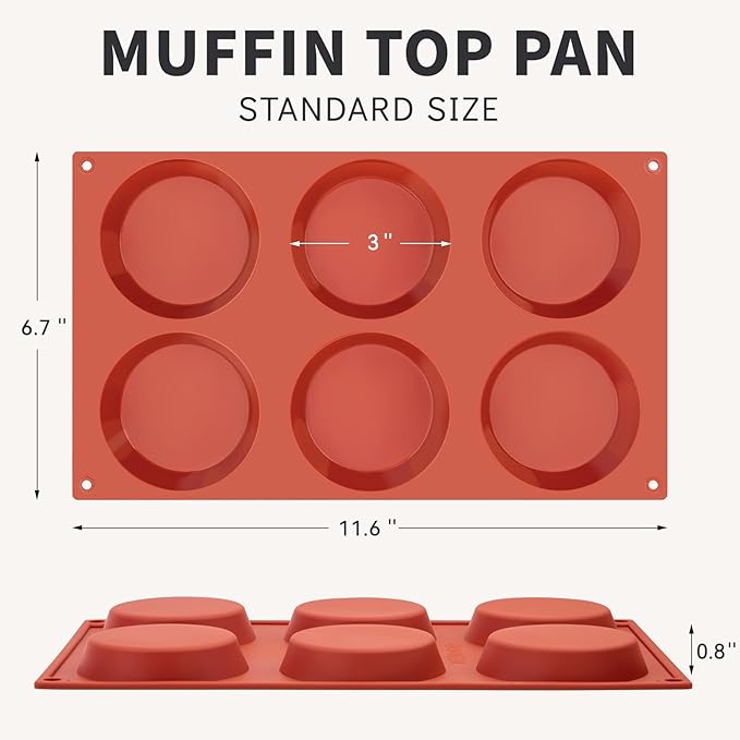 3 Pack Silicone Egg Molds for Breakfast Sandwiches, 3 Inch Non-Stick Round Muffin Top Pans for Baking Egg Bites, Whoopie Pies, Corn Bread, Tarts
