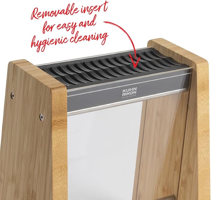 KUHN RIKON ICED Knife Block, Modern Knife Storage, Bamboo and Clear Panels, Removable Top Insert, Space Saving Countertop Knife Block