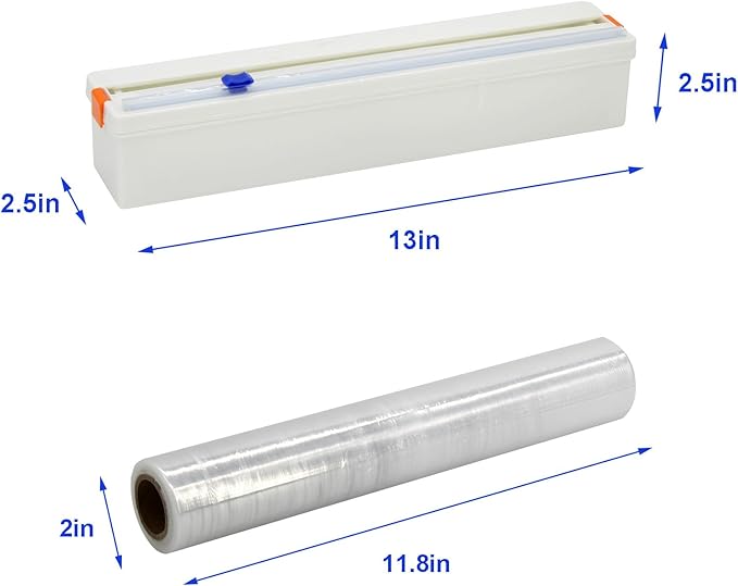 Plastic Wrap Dispenser with Cutter, Refillable Cling Film Dispenser with 12 inch328Ft Cling Film