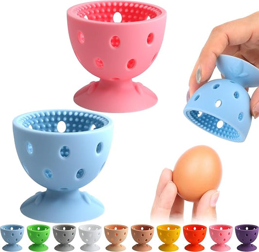 2 PCS Egg Washer for Fresh Eggs, Silicone Egg Brush Cleaner, Egg Cleaner Scrubber for Fresh Eggs, Reusable Multipurpose Washing Egg Tool for Fruits and Vegetables(Pink/Blue)