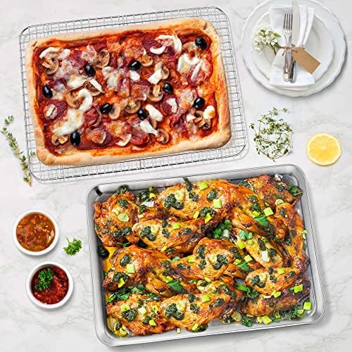 P&P CHEF 16 Inch Cookie Baking Sheet Pan with Wire Rack,2 Pcs
