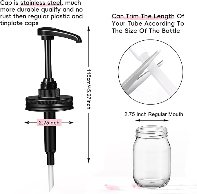 Honey & Maple & Syrup Mason Jar Dispenser Pumps, Use for 2.75 Inch Regular Mouth, Stainless Steel Cap ande Food Safety Jam Pump,Suitable for Coffee,Ketchup,etc.NO JAR No Rust