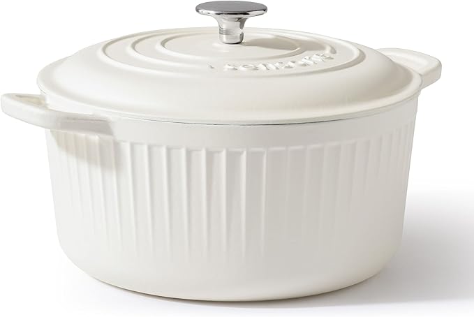 SENSARTE Enameled Cast Iron Dutch Oven Pot with Lid 5.5 Quart Heavy-Duty Round Dual Handles Kitchen Pot with Cotton Potholders & Silicone Trivet, Pot for Bread Baking, Stews, Braising, Roasting, Oven Safe up to 500°F, White