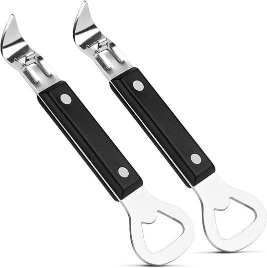 2-in-1 Can Punch Opener & Bottle Opener, 2-Pack, Stainless Steel, Non-Slip Handle, Compact 6.1", For Traditional Cans (No Pull-Tab) & Pry-Off Bottle Caps