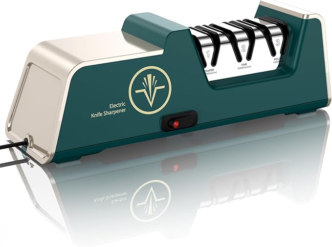 Professional Electric Knife Sharpener with 100% Diamond Abrasives, 3-Stage Precision Angle Guides, Champagne Gold, for Kitchen Straight Edge and Ceramic Knives