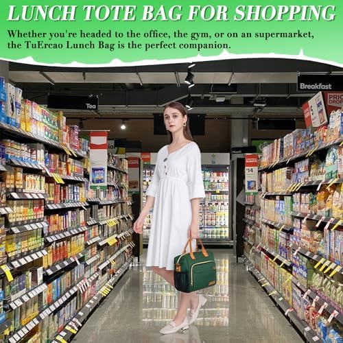 TuErCao Insulated Lunch Bag Adult Lunch Box for Women for Work Leakproof Soft Cooler for Beach Travel Picnic, Dark Green