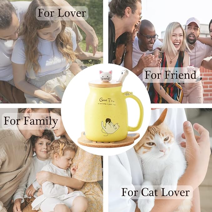 BigNoseDeer Tea Cup With Infuser and Lid Ceramic Coffee Mug Kawaii Cat Mug Cute Mugs Tea Mug Cute Cool Preppy Stuff Cat Gifts Birthday Gifts Cute Gifts for Women Girls(13oz)