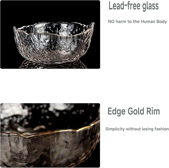 Glass Salad Bowl Irregular Lotus Flower Shape Serving Bowls, Mixing Nut Bowls for Kitchen Fruist, Snack, Dessert, and Ice Cream Candy Dishes (Crystal Clear with Gold Rim, Large)