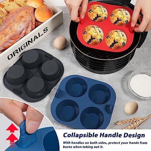 Webake 3PCS Silicone Air Fryer Muffin Pan for Baking 4 Cavity Air Fryer Egg Bites Silicone Mold, Nonstick BPA Free Muffin Tins