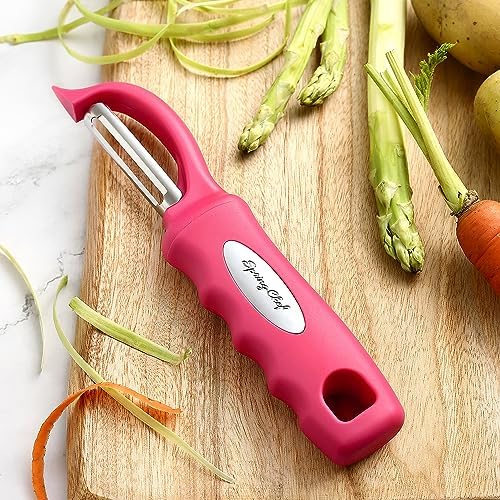 Spring Chef Swivel Vegetable Peeler for Kitchen w/Soft Grip Handle, Pink