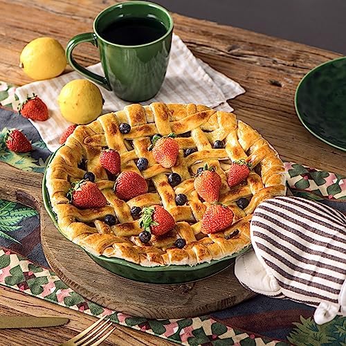 Vicrays Ceramic Pie Pan - 9 Inch Round Fluted and Deep Pie Dish for Tart Pizza Quiche Pot Pies Cake - Reactive Glaze (Green)