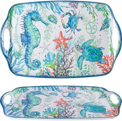 LEHAHA Melamine Serving Platters for Serve Food Set of 2, Trays with Handle