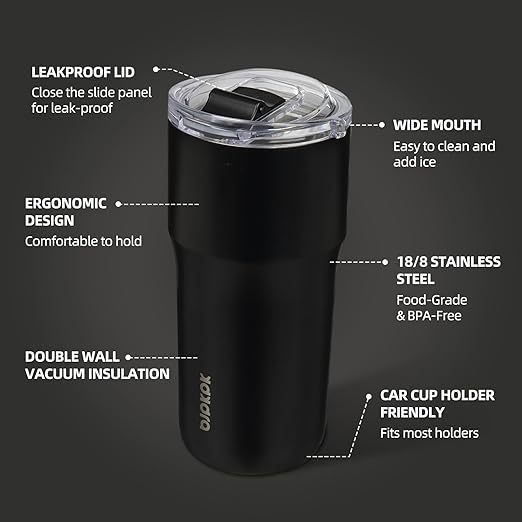 BJPKPK Insulated Tumbler,20oz Stainless Steel Tumbler with lid,Double Wall Travel Coffee Mug Thermal Cup,Keep Drinks Cold and Hot,Black