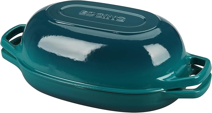 Enameled Cast Iron Oval Dutch Oven Pot with Lid, Dutch Oven for Sourdough Bread Baking, Bread Oven, Bread Dutch Oven, Oval Bread Pan, 5qt, Darkcyan