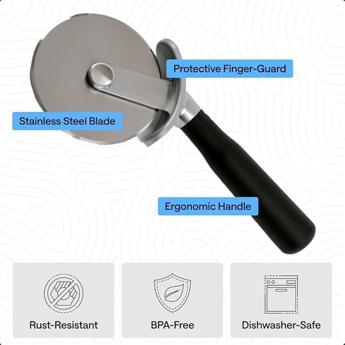 GORILLA GRIP Patented BPA-Free Large Pizza Cutter Wheel, 9 Inch, Extra Sharp Stainless Steel Blade, Slip Resistant Handle with Thumb Guard Protection, Slice Thick or Thin Pizzas, Pie, Pastries, Black