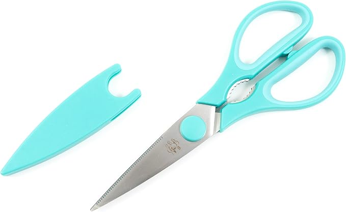 French Culinary Institute Premium Kitchen Scissors with Blade Cover, Teal