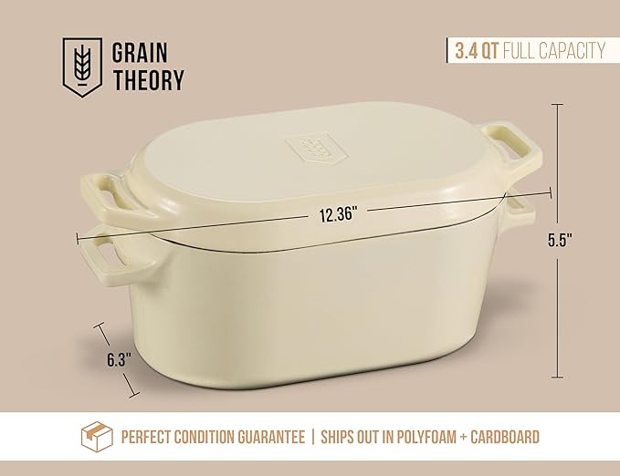 KooK Enameled Cast Iron Dutch Oven for Sourdough Bread Baking - 3.4 Qt Pot with Lid for Even Heat Distribution - Includes Silicon Bread Sling and Recipe Book for Home Bakers