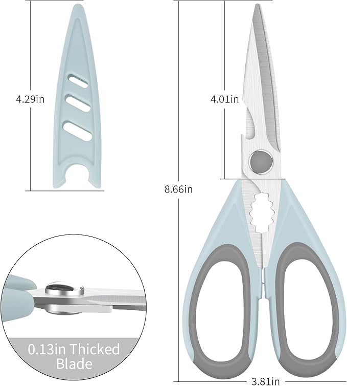 Left Handed Scissors - Multifunctional, Heavy Duty for Meat & Poultry, Safe Food Scissors - Stainless Steel