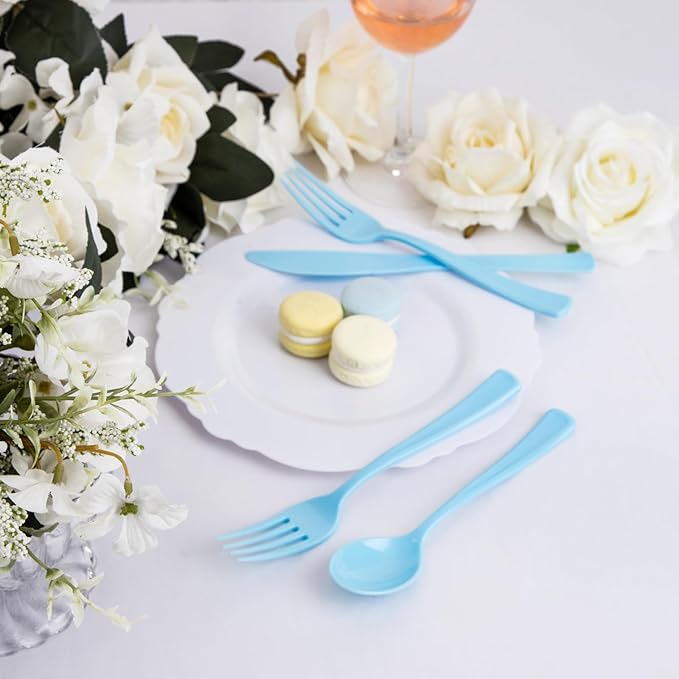 WDF 160 Piece Blue Plastic Silverware - Heavy Duty Blue Silverware Includes 80 Forks, 40 Spoons, 40 Knives, Disposable Plastic Utensils Perfect for Wedding, Graduation, Party,Easter