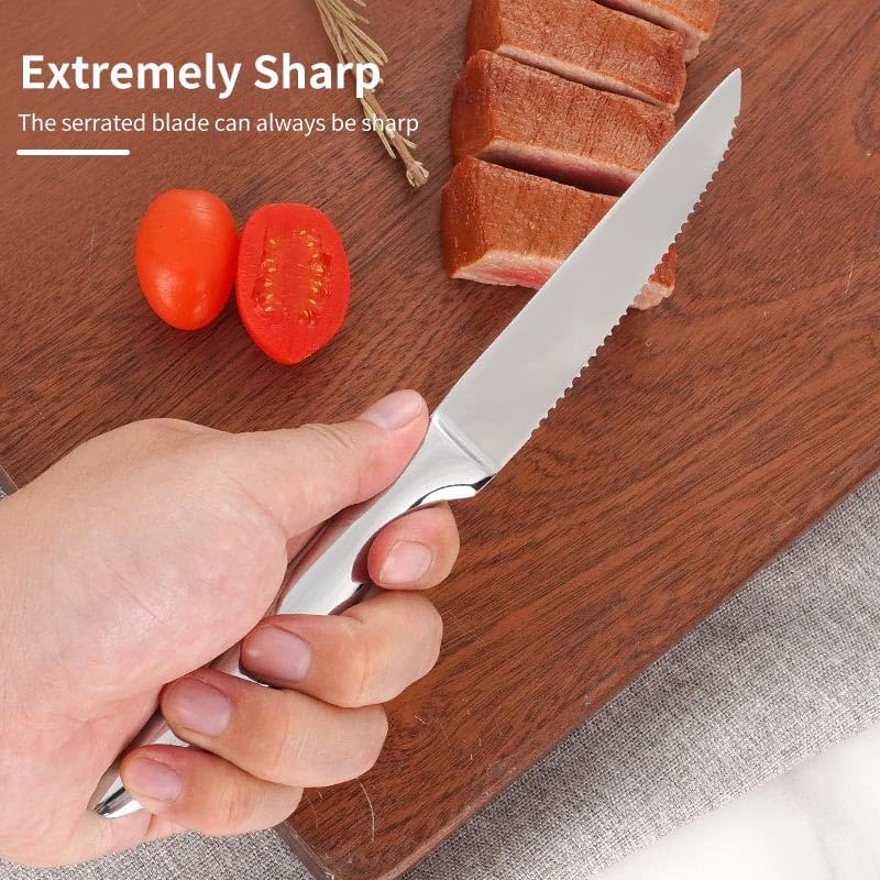 Serrated Steak Knives Set of 6, Dishwasher Safe Kitchen Steak Knives Set