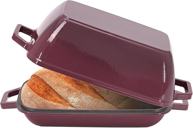 Oval Cast Iron Dutch Oven for Bread Baking 12x8 Inch Enameled Bread Pan with Lid 6QT Cast Iron Bread Dutch Oven for Sourdough，Magenta