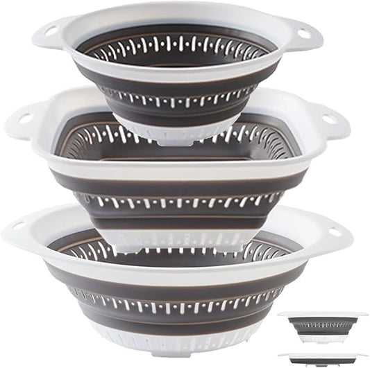 LogFaadCoi 3 Pcs Collapsible Colander and Strainer,Silicone Strainer Colanders & Food Strainers,for Vegetable and Fruit, Kitchen Essentials, white