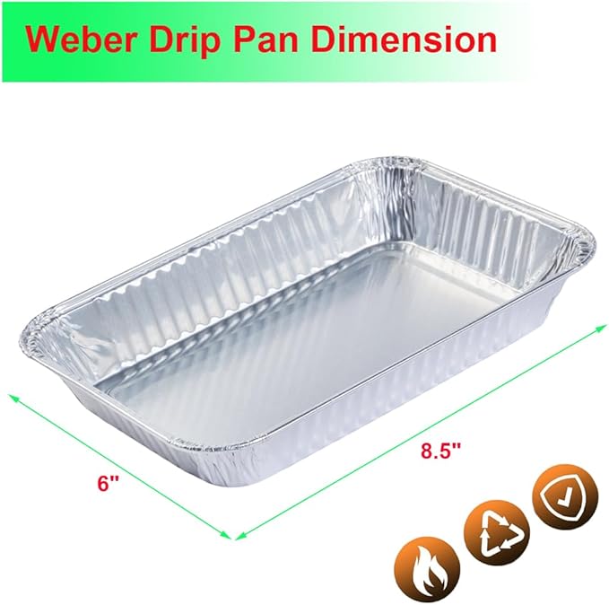 20Pack Grill Drip Pans Compatible for Weber 6415 Grills, Grease Pan Liners for Weber Spirit, Genesis, Traveler, Q Series Disposable Aluminum Foil Grease Trays Accessories 8.5" x 6"