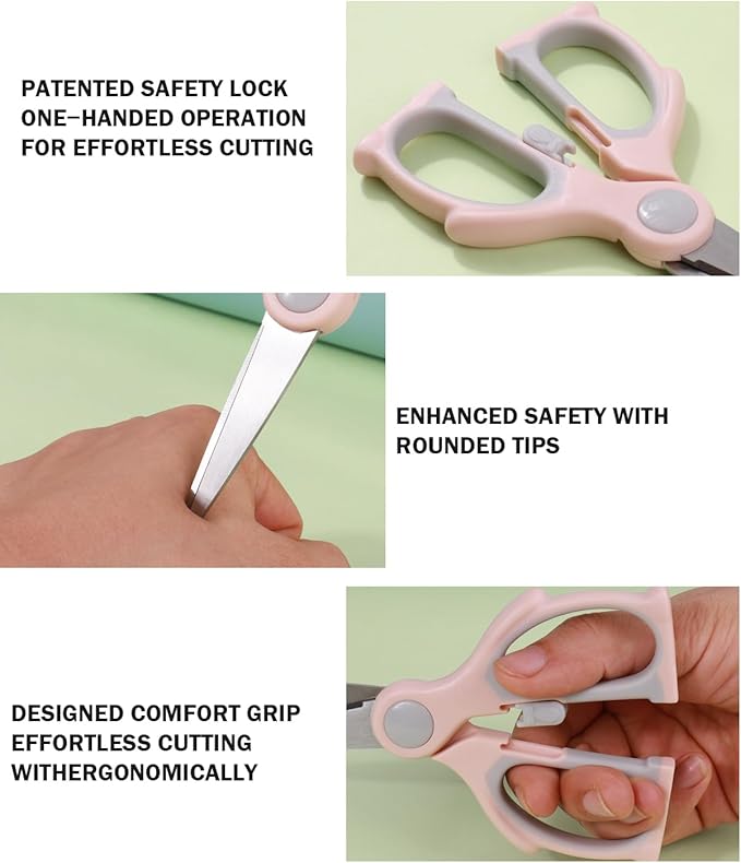 Baby Food Scissors Kicthen Shears,Portable Healthy Cute Kids Scissors Stainless Steel Scissors with Safety Lock and Storage Case - Ideal for Cutting Meat, Chicken, Vegetables, and Fruits (2Pack)