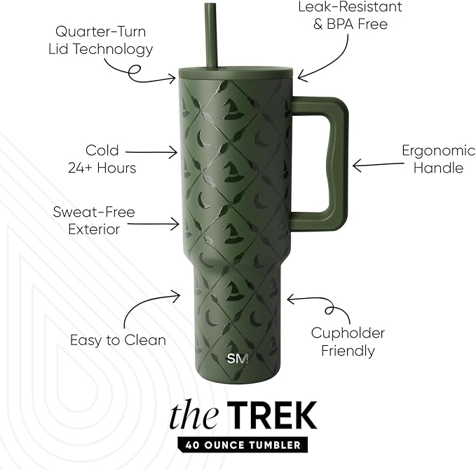 Simple Modern Halloween 40 oz Trek Tumbler with Handle and Straw Lid | Cup Holder Friendly Insulated Stainless Steel Travel Mug | Argyle Witch