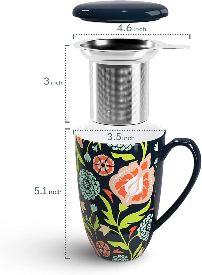 Tea Cup with Infuser and Lid Tea Mug with Lid Teaware with Filter Large Capacity 16OZ, Navy blue
