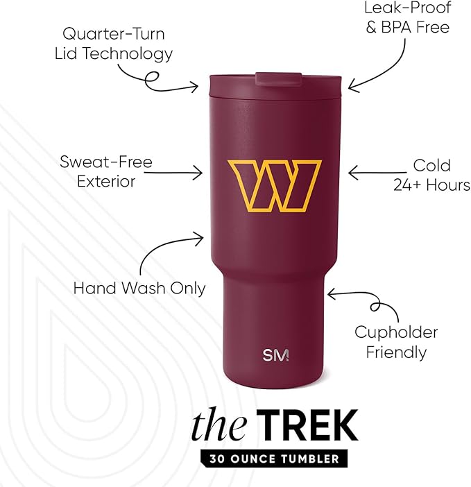 Simple Modern Officially Licensed NFL 30oz Tumbler with Flip Lid and Straws | Football Insulated Stainless Steel Cup | Gifts for Men Women | Trek Collection