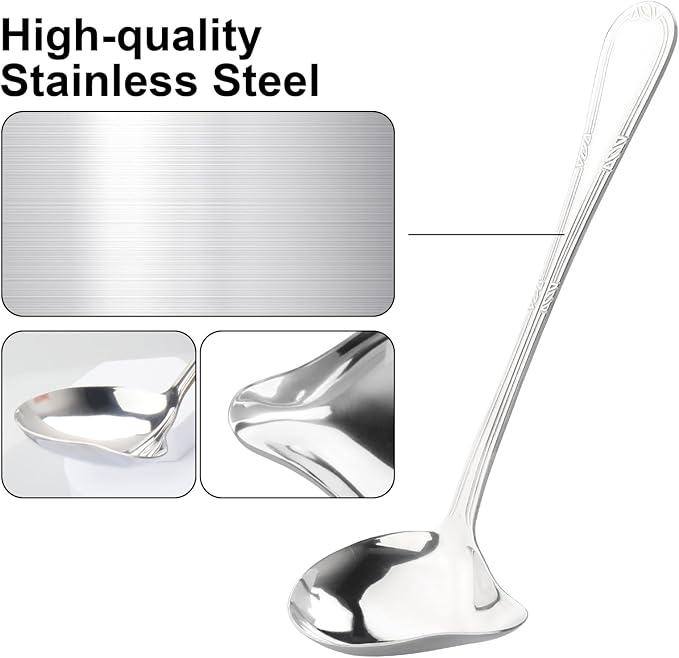 2 Pcs Gravy Spoon Ladle Small Ladle with Pouring Spout 18/10 Stainless Steel Sauce Drizzle Spoon for Spooning Gravies and Sauces, 7.8 Inches
