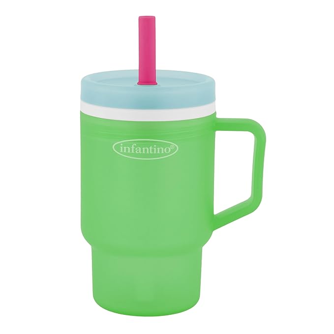 Infantino My 1st Tumbler, Durable Plastic Sippy Cup with Straw & Handle, Spill-Resistant, for On-The-Go, BPA-Free Transition Baby Cup, Green Apple