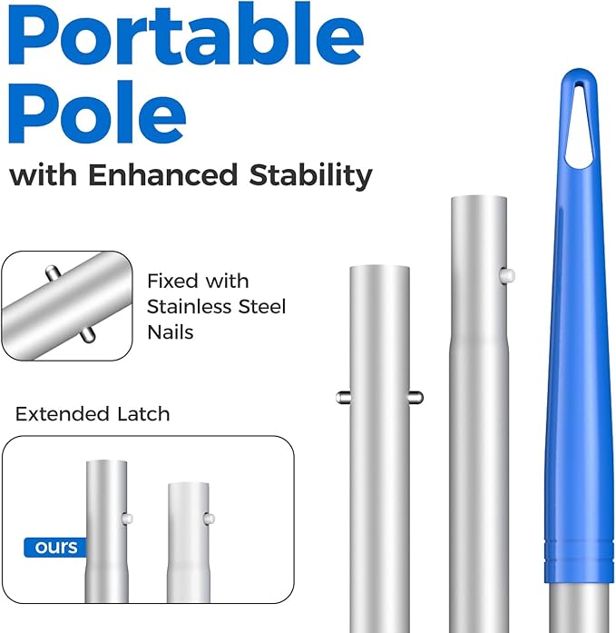 Swimming Pool Skimmer Net Total Length 57 inches, Leaf Rake Net with 4 Section Telescopic Aluminum Pole for Fast Cleaning Ponds, Hot Tub, and Spas, Pool Cleaner Supplies and Accessories