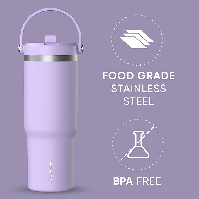Hydrapeak Nomad 32 oz Tumbler with Handle and Straw Lid, Leakproof, Double Insulated, 32oz Cup Stainless Steel (Lavender) | with Handle, and Straw Lid, Leakproof, Double Insulated, 32oz Cup