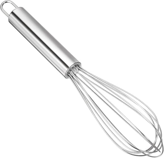 Stainless Steel Whisk Professional Whisk for Kitchen Cooking Ergonomic Handle Dishwasher Safe Perfect for Blending, Whisking, Baking, Beating (8 inches Silver)