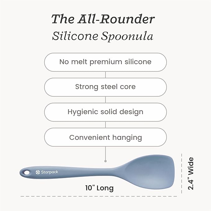 Starpack 'The All Rounder' Premium Silicone Spoonula Spatula - Up to 600°F Heat Resistant Spatula Spoons - Best Silicone Spoonulas - Rubber Spoon Spatulas - Kitchen Spoon Spatulas for Cooking