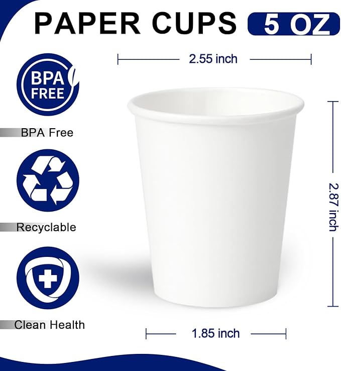 100 Pack 5 oz Paper Cups, Disposable Bathroom Cups, Small Mouthwash Cups, Mini Paper Cups for Bathroom White 100Pack