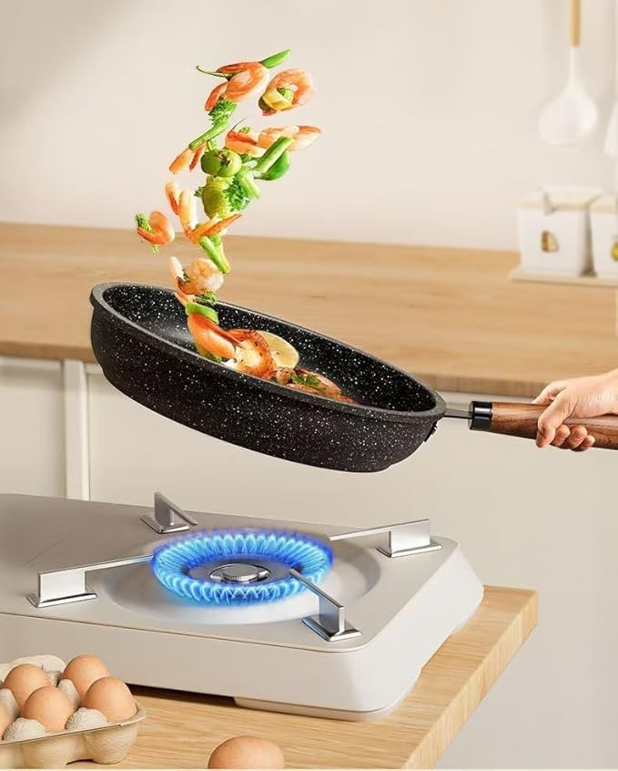 Non-stick frying pan, granite-coated skillet, lightweight egg pan, chef's frying pan,Fried eggs don't stick to the pan， wooden handle (10 inches)