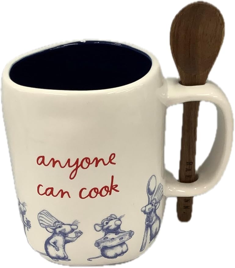 Rae Dunn Coffee Tea Ceramic Mug, Remy Anyone Can Cook with Spoon