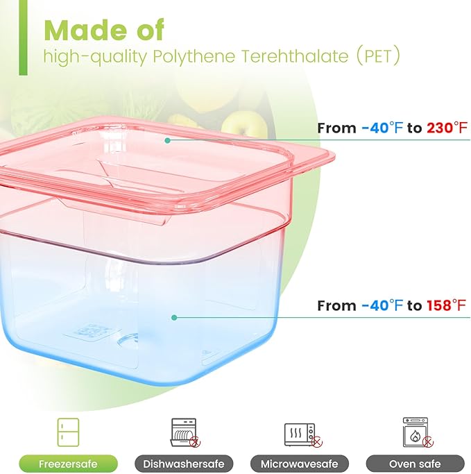 Plastic Clear Food Pan 1/6 Size Stackable Polycarbonate Pan with Capacity Indicator Restaurant Commercial Hotel Pans for Fruits Vegetables Beans Corns (12 PCS, 2.5'' Deep)