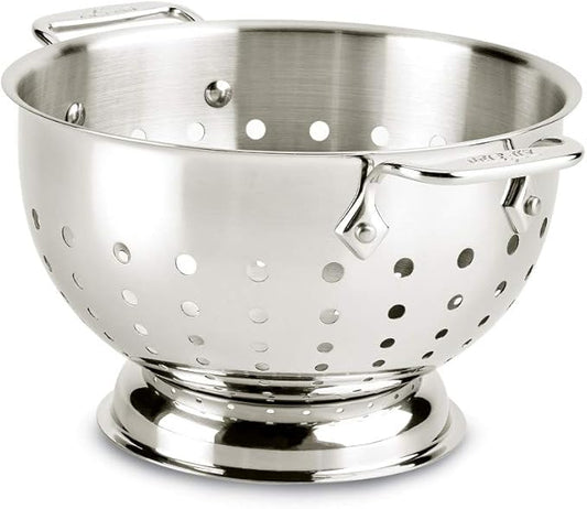 All-Clad Tools and Accessories Stainless Steel Colander 3 Quart Strainer, Pasta Strainer with Handle, Pots and Pans Silver
