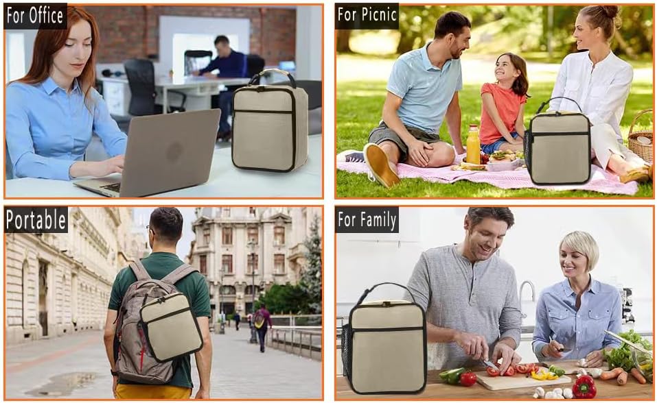 ZM-YOUTOO Lunch Box for Men - Reusable Lunch Bag Men Adult Women- Insulated Small LunchBox (Beige)