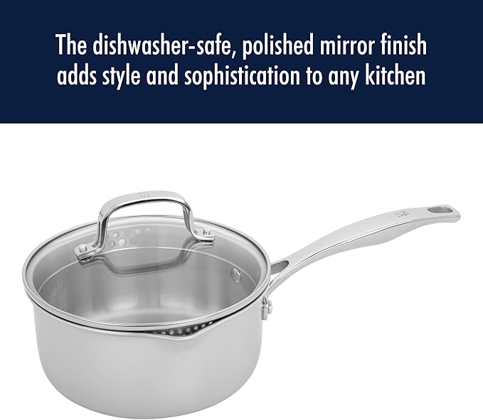 HENCKELS Clad H3 2-qt Saucepan, Induction Pan, Stainless Steel, Durable and Easy to clean