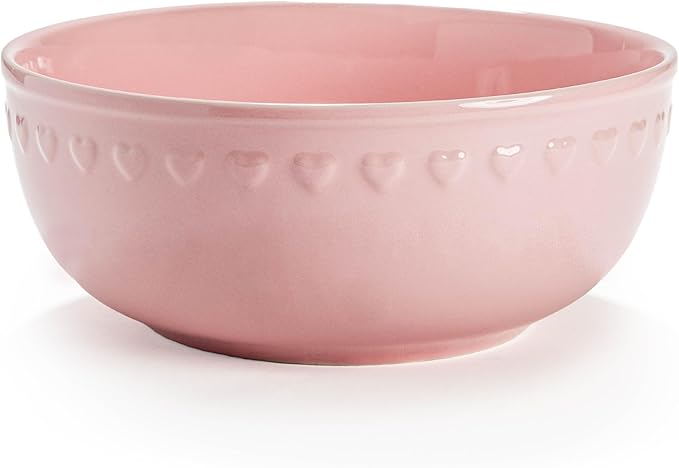 Paris Hilton Ceramic Serving Bowl, Iconic Stoneware with Heart Detailing, Microwave & Dishwasher Safe, 10-Cup Capacity, 9.25 Inch Diameter, Pink