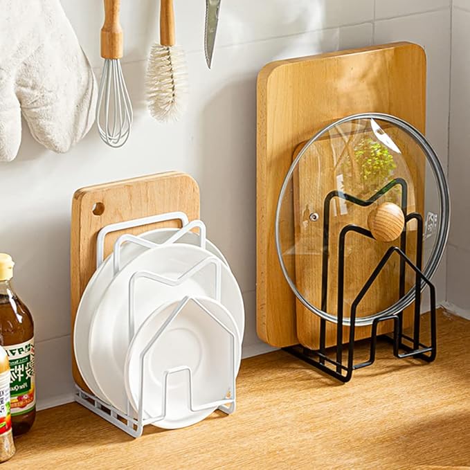 Poeland Kitchen Pantry Organizer Rack for Dinnerware, Bakeware, Cookware, Cutting Boards, Pan Lids