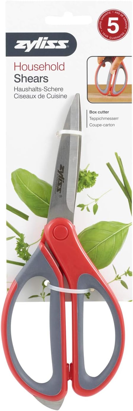Zyliss 2-Piece Stainless Steel Kitchen Scissor & Shear Set – 7" Red & 9" Black – Micro-Serrated Blades, Soft-Touch Grip, Heavy-Duty Hinge & Box Cutter – Food Prep & Household Use Durable & Versatile