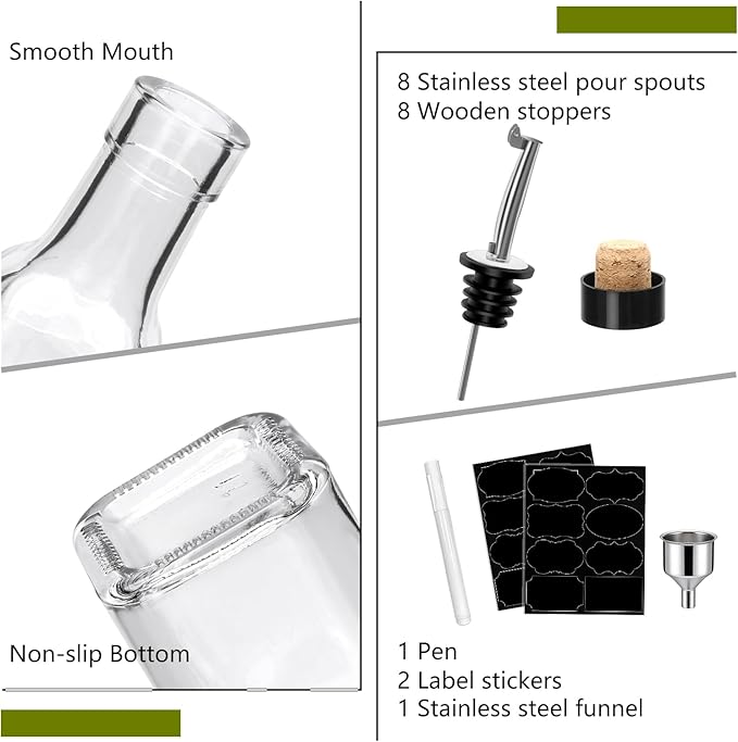 6oz Oil Dispenser for Kitchen with Stainless Steel Pourer Spouts,8 Pack Olive Oil Dispenser Bottle,Olive Oil Dispenser